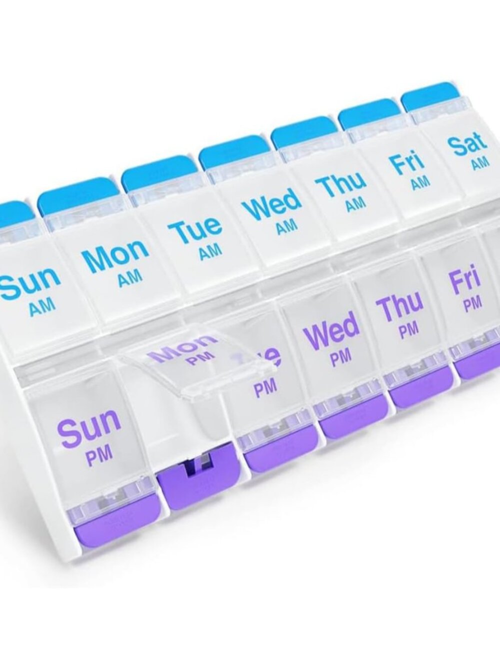 Weekly 7-Day AM/PM Pill Organizer, X-Large Case, Blue/Purple